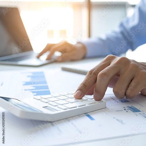 Businessman analyzing financial data on desk.