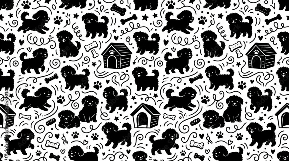 Fototapeta premium Seamless Cat and Dog Silhouette Pattern Vector Design