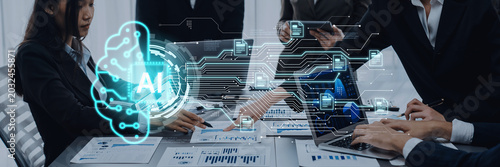 Foto Artificial intelligence using AI neural processing and circuit to transform AI data into actionable output by smart automated AI reasoning science