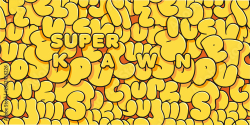 Schilderij op canvas Bubble letter pattern with super playful text vibrant yellow vector illustration