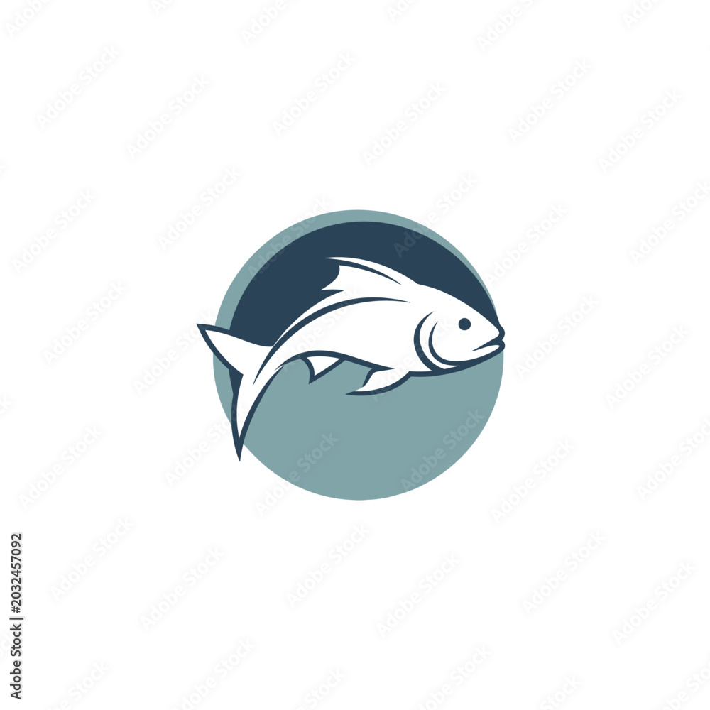 Fototapeta premium Simple Fish Logo Design on a Blue and Gray Circle.