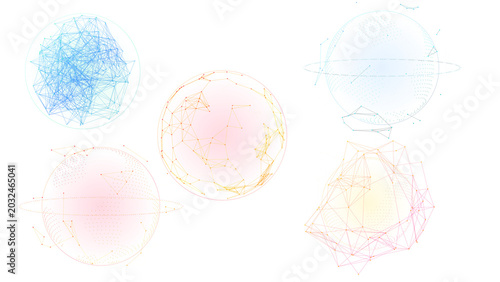 Fotografija Abstract digital plexus spheres, set of five geometric network globes, colorful