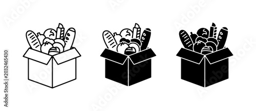 Εκτύπωση καμβά Food Box Icons, Grocery Delivery Vector Set, Fresh Produce Delivery