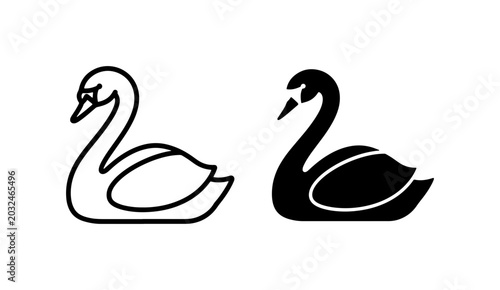Fotografi Elegant Swan Icons: Black Silhouette and Outline Vector Graphics