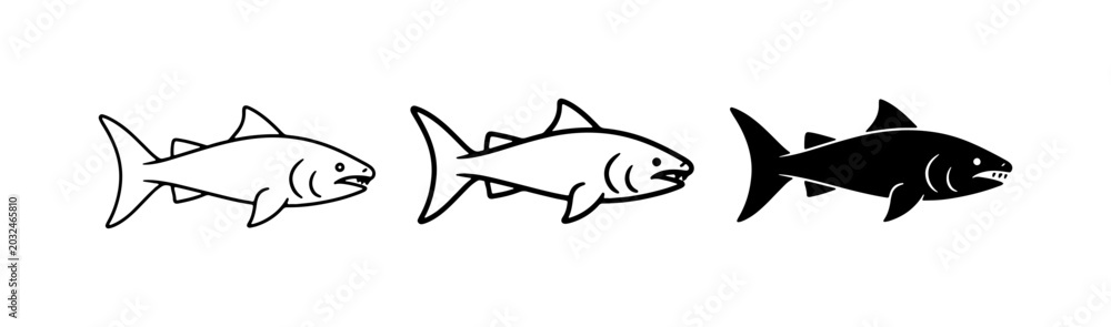 Fototapeta premium Fish Icons Set: Outline & Silhouette, Aquatic Life Graphics