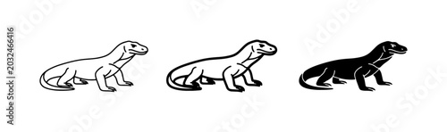 Canvas Print Komodo Dragon Icons, Reptile Vector Graphics, Wildlife Silhouette Set