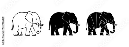 Quadro su tela Elephant Icons Set, Silhouette and Outline Graphics