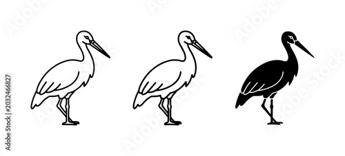 Obraz na płótnie Stork Vector Icons: Outline, Silhouette, and Filled Bird Graphics