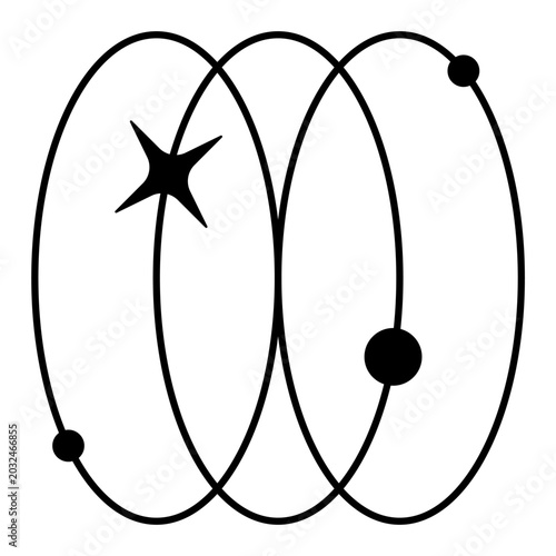 Foto Abstract atomic orbital diagram with particles.