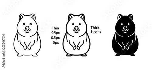 Foto Quokka Icons, Animal Vector Art, Thin and Thick Line Styles