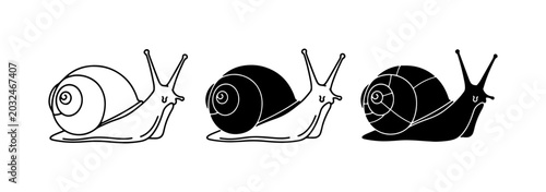 Bild auf Leinwand Snail Icons, Simple Line Art and Silhouette, Gastropod Vector