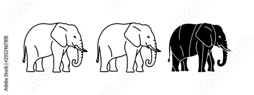 Fotografie Elephant Icons: Outline, Silhouette, and Filled Vector Art