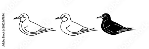 Schilderij op canvas Seabird Icons: Black and White Line Art Terns