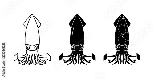 Foto Squid Icons Set: Black, White, and Textured Marine Life Vector Graphics