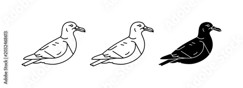 Schilderij op canvas Seagull Vector Icons: Line Art and Silhouette Styles