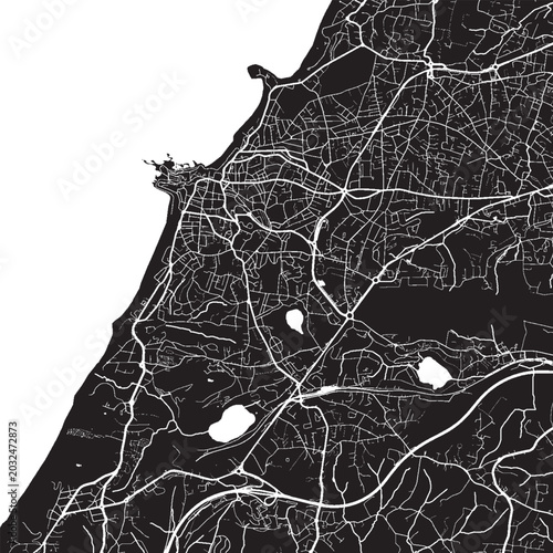 Tableau sur toile Biarritz France Vector Map, Detailed City Street Map Black and White Minimalist