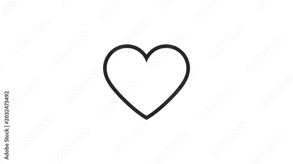 Fototapeta premium Minimalist Black Heart Outline Icon on White Background, Simple Line Art Symbol