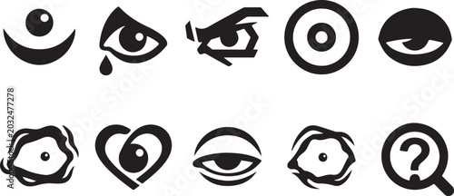 Foto Abstract Eye Icons Set Representing Human Emotions and Feelings including Joy, Sorrow, Rage, Fatigue, and Anxiety Symbols