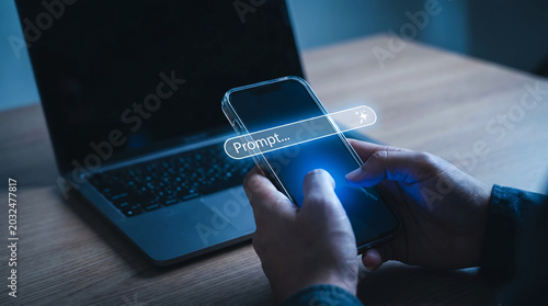 Smartphone Digital Search Bar Concept with Prompt Box on Screen for Artificial Intelligence and Internet Browsing