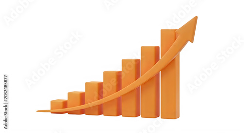 Orange upward growth bar chart with increasing height isolated on transparent background