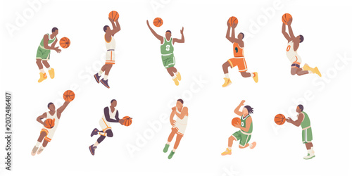 basketball players illustrations multiple poses flat vector style