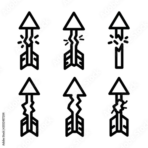 Broken Upward Arrows Set: Failure, Setback, Decline, Obstacle, Problem, Challenge