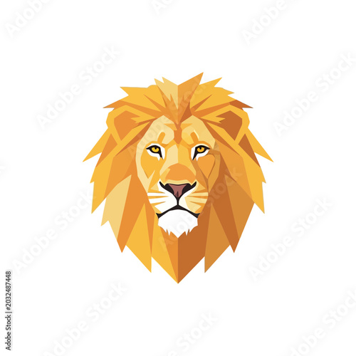 Geometric Lion Head Icon, Low Poly Style, Vector Art