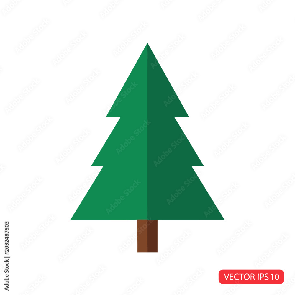 Fototapeta premium Green Christmas Tree Icon Flat Design Vector