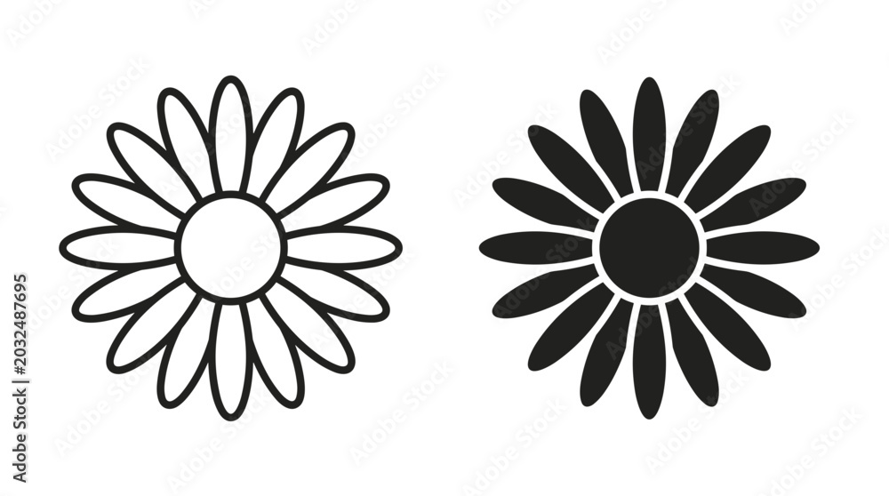Obraz premium Simple Daisy Flower Icon Outline and Silhouette Vector Illustration
