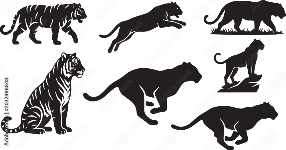 Fototapeta premium Tiger Action Silhouette Pack