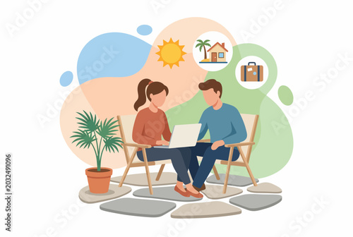 Couple planning future goals and finances on laptop