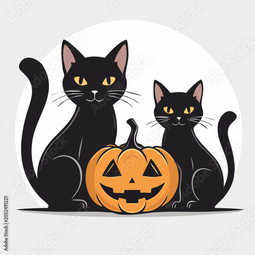 Two Black Cats and a Jack-o'-lantern
