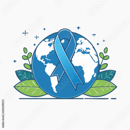 Blue Ribbon on Earth with Leaves