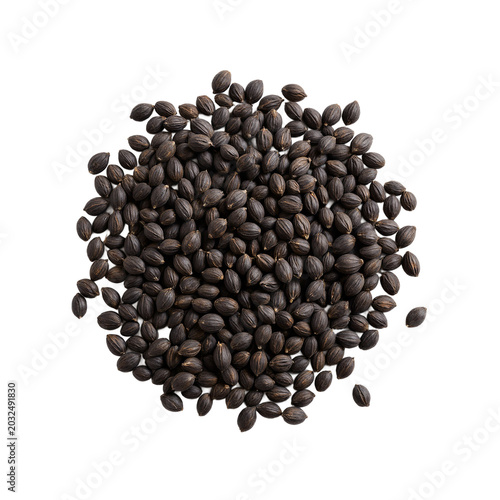 Seeds cumin kalonji piled in a heap and isolated on a transparent background for culinary and medicinal design use