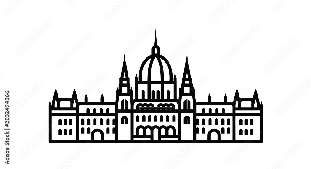 Fototapeta premium Hungarian parliament building silhouette on transparent background