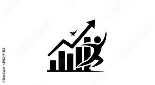 Vászonkép Businessman running with growth graph chart.