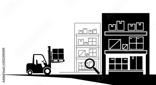 Forklift with pallet in warehouse loading.