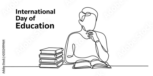 Bild auf Leinwand International day of education concept with a student thinking and reading books