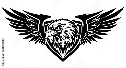 Tableau sur toile Eagle head with spread wings shield.