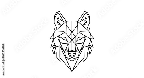 Schilderij op canvas Geometric Wolf Head Line Art Portrait.