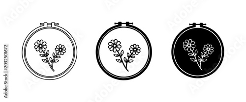 Obraz na płótnie Embroidery Hoop Flower Icons, Crafting Set, Floral Design Elements