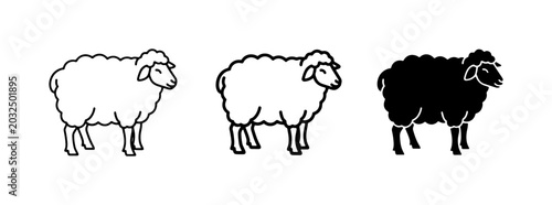 Фотография Sheep Icons, Farm Animal Vector Graphics, Black and White Sheep Illustrations