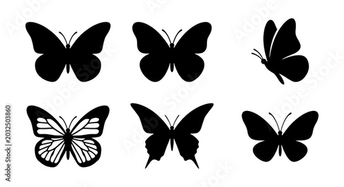 Obraz na płótnie Six Butterfly Silhouettes, Vector Icons, Insect Graphics, Nature Elements
