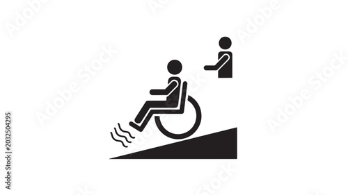 Foto Wheelchair icon with person descending ramp and water splash featuring accessibi