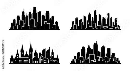 Foto Cityscape Silhouettes: Urban Skylines, Modern Architecture, Downtown Views, Vect