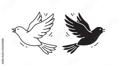 Photos Bird wings flying minimal vector illustration of two doves in monochrome outline
