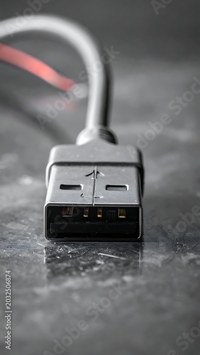 USB connector on a gray surface.