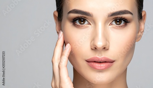 Woman applying skincare or makeup closeup.