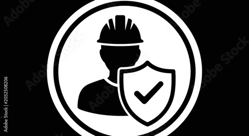 Photos Black silhouette worker with shield.