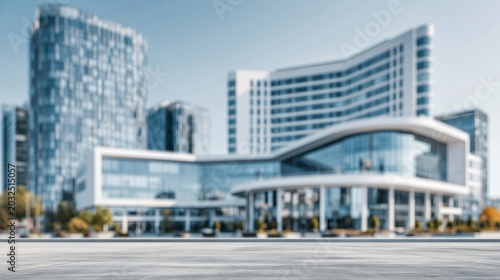 Modern architectural design of a contemporary corporate office building complex with glass facade